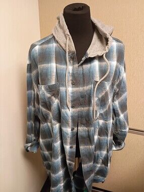 NWT No Boundaries Hooded Flannel Plaid Top Size 2XL